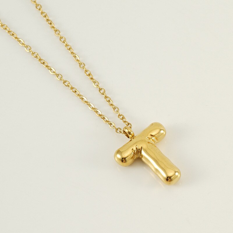 Gold color / 1 Piece Simple Series Simple Letter T Stainless Steel 18K Gold Plated Women's Pendant Necklaces Picture20